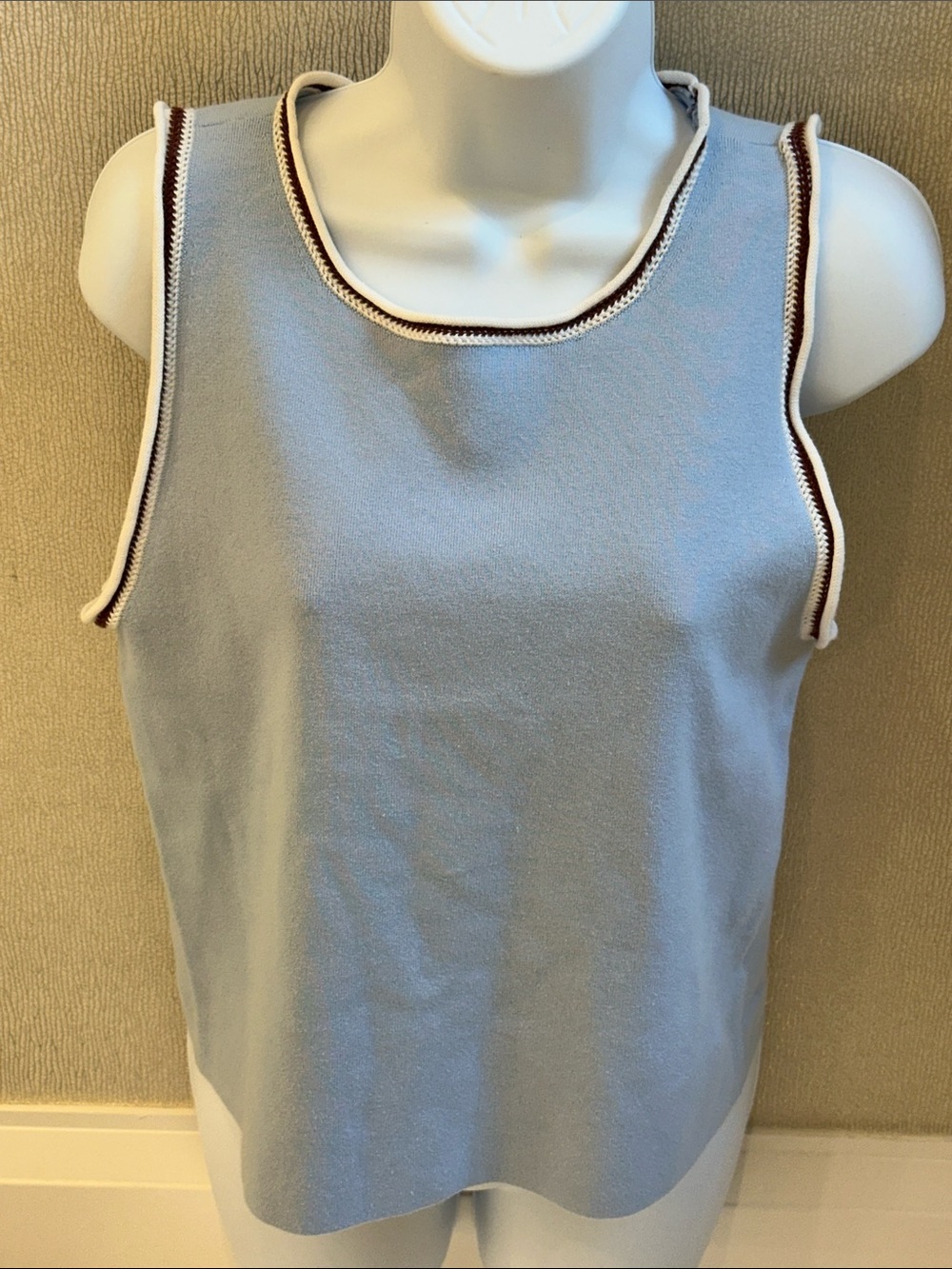 Women’s Light Blue Knit Tank with Contrast Trim